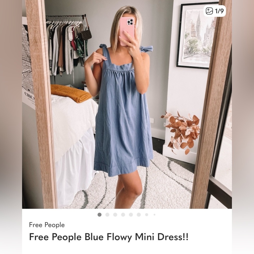 Free People Blue Flowy Mini Dress!!